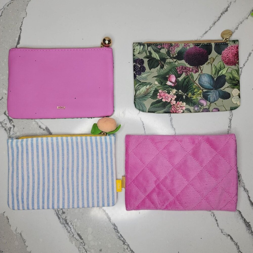 ipsy cosmetic makeup bag lot of 4 NEW glitter, floral, pink, peach no makeup - Picture 2 of 6